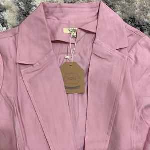 Mauve buttonless long blazer jacket